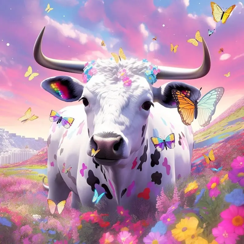 

CHENISTORY 5D Diy Diamond Painting Full Round Cow Landscape Picture Of Rhinestones 5D Diamond Embroidery Diy Diamond Mosaic