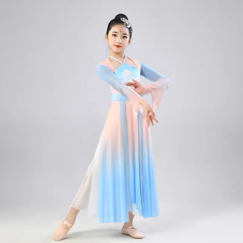 Klassieke dansvoorstellingskostuums voor kinderen, oefenkostuums, Chinese etnische meisjesprestatiekostuums