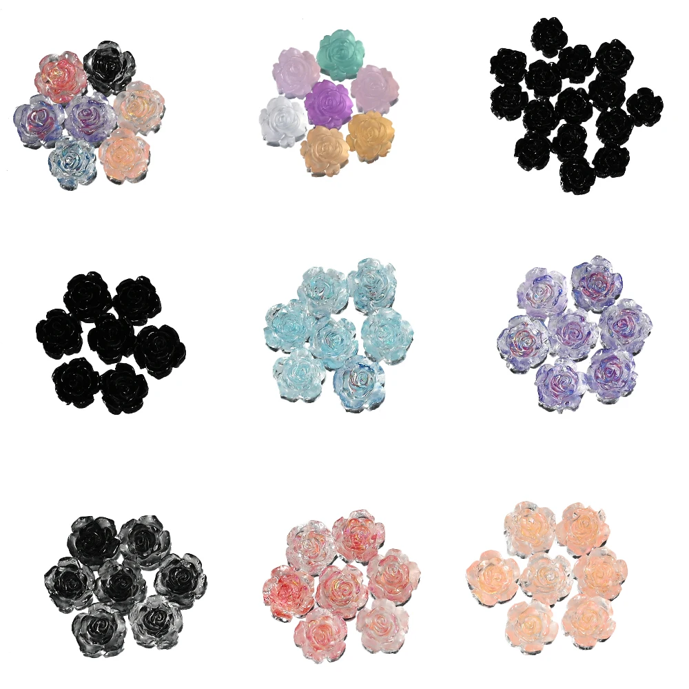 100pcs Resin Glitter Rose Flatback Flower Rhinestone Gem Arylic Camellia Jewelry Wedding Figurine Applique Crafts DIY Nail Art *