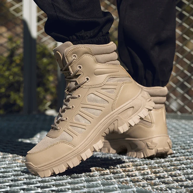 2025 جديد رجل أحذية طويلة خفيفة تنفس قماش شبكي التكتيكية ربيع الخريف في الهواء الطلق حذاء للسير مسافات طويلة الجيش مروحة التدريب القتالي