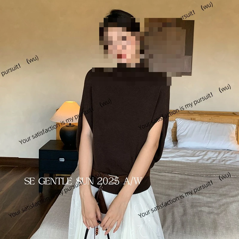 

Autumn new white label temperament turtleneck solid color knitted sweater short-sleeved top small shirt women's 25368