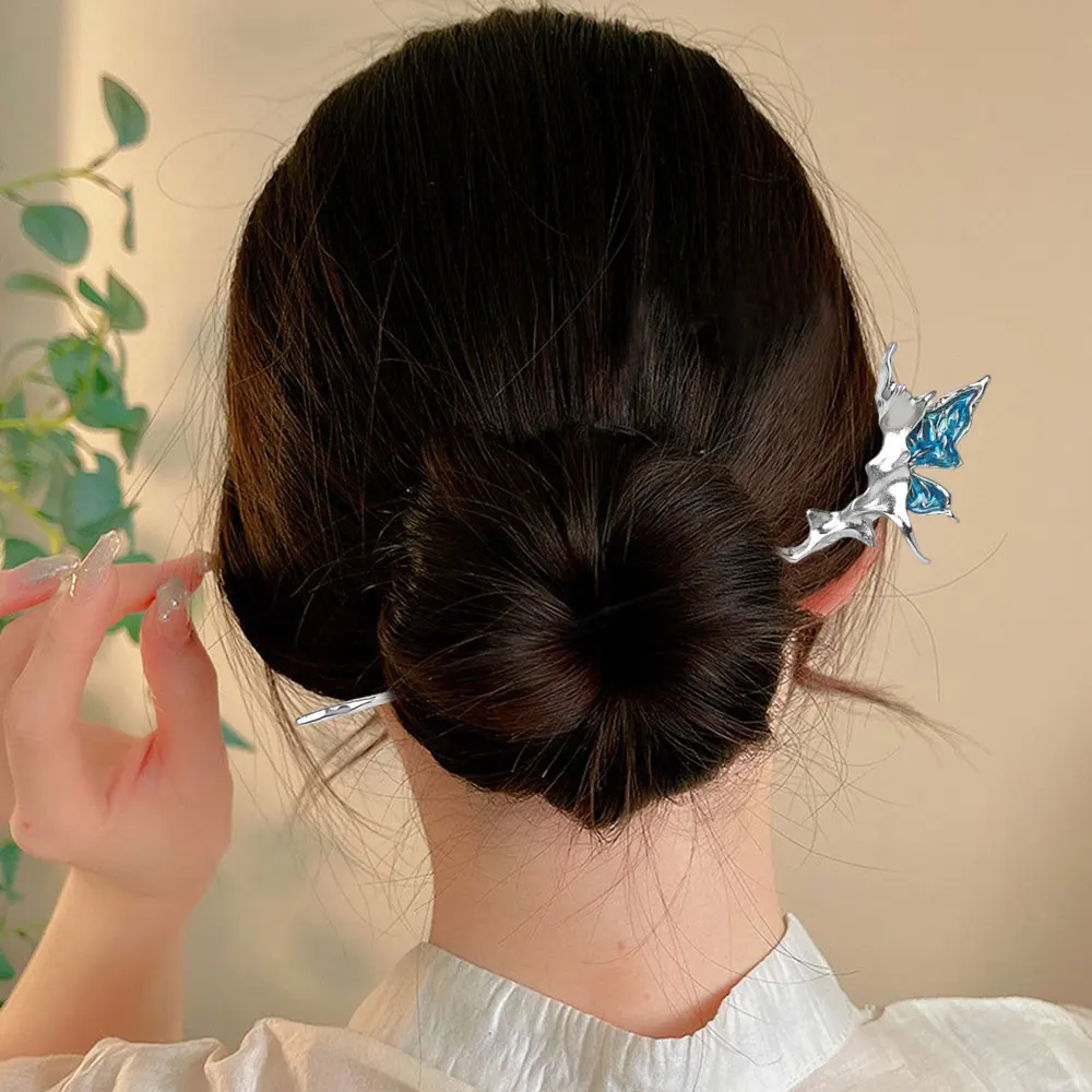 Simulated Iris Flower Hairpin Chinese Style Hairstick Fashion Alloy Enamel Floral Hair Accessories Korean Sweet Female Headdress