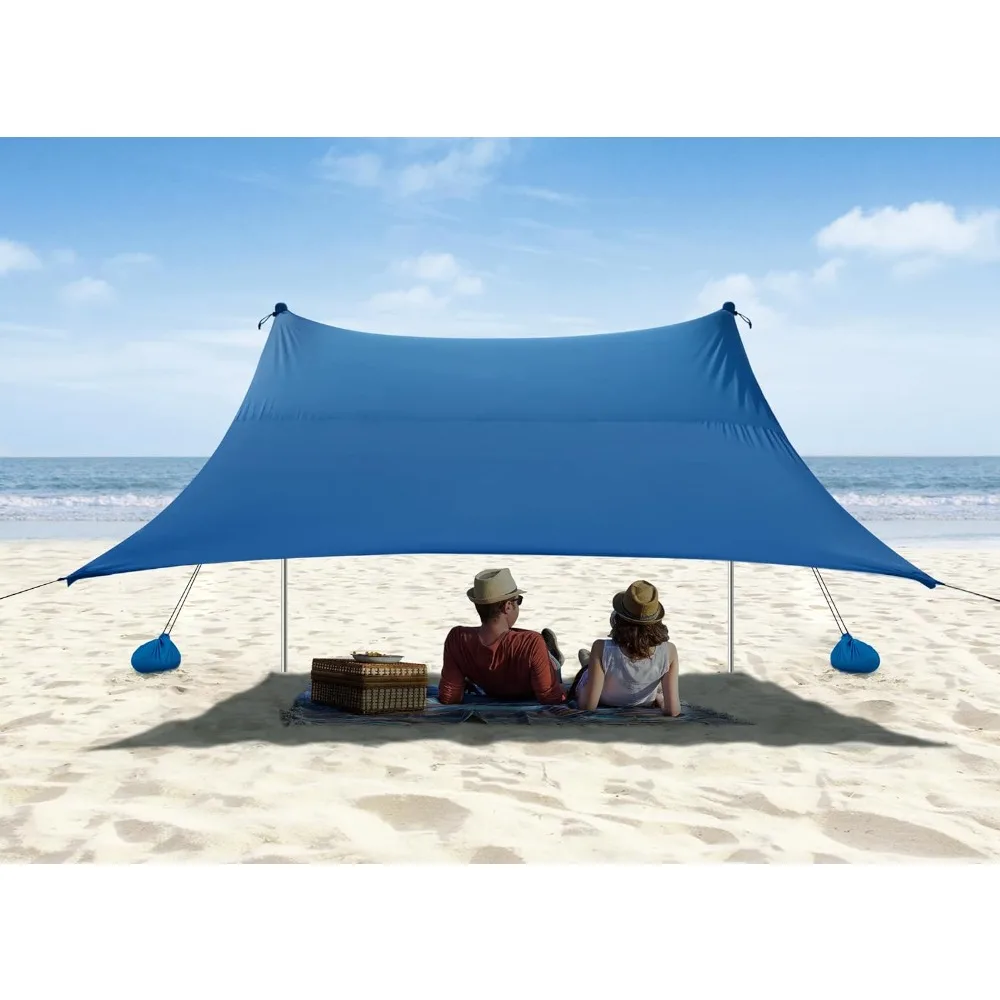 Tienda de campaña para la playa, refugio solar para acampar de 10x10 pies, con 4 sacos de arena, UPF50 +, incluye pala de arena, clavijas de tierra y postes de estabilidad