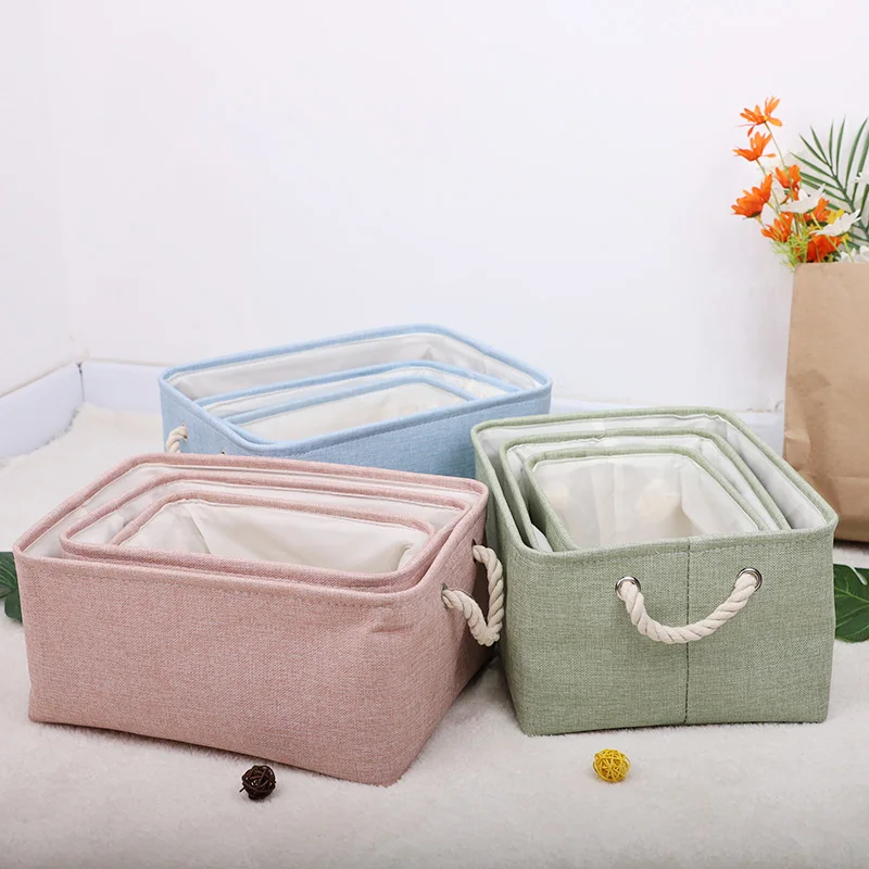 Cotton Linen Folding Storage Baskets Kids Toys Organizer Clothes and Sundries Storage Box Cabinet Storage Bag Laundry Basket