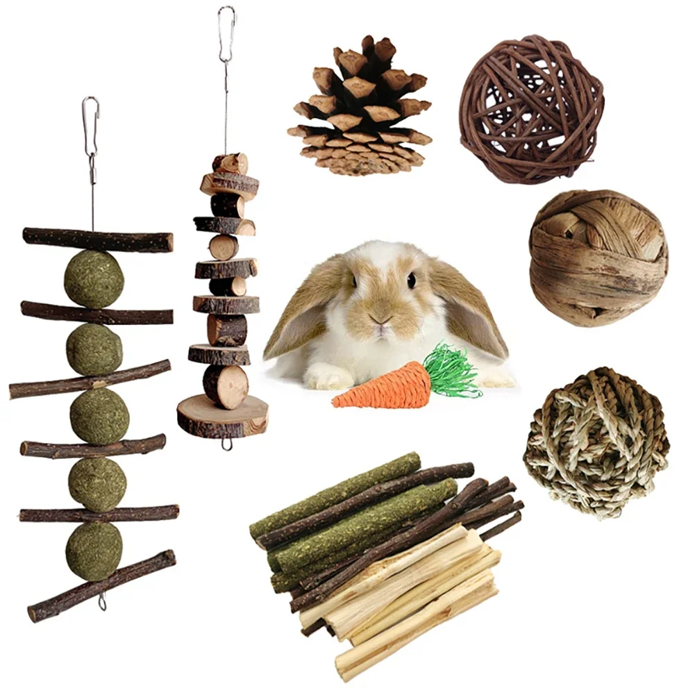 

Small Animals Chewing Toys Sets For Rabbits Parrot Guinea Pig Hamster Teeth Care Chew Treats Natural Hay Sweet Bamboo Sticks