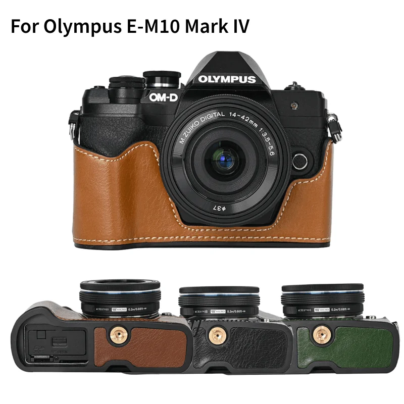 Oil PU Leather Camera Half Case Body Base Shell Skin Protector for Olympus OM-D OMD E-M10 Mark IV 4 EM10 IV Camera Bag