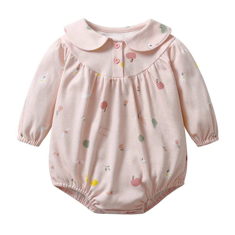 ZOETOPKID 0-24M Children Clothes Newborn Baby Girls Bodysuits Long Sleeved Cotton Peter Pan Collar Infant Baby Jumpsuit