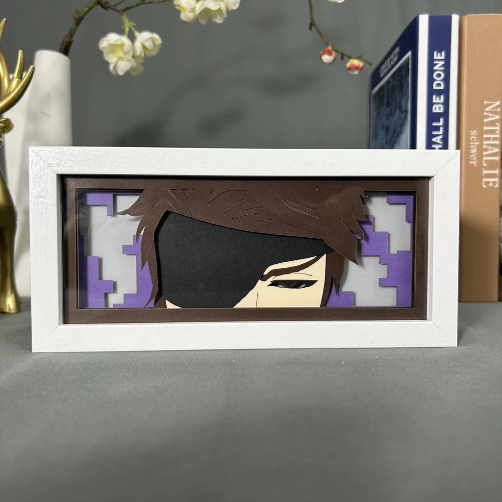 Bleach Sosuke Aizen Anime Figures Lightbox per la decorazione della stanza Aizen Face Eyes Manga Paper Carving lampada da tavolo Gamer Night Light