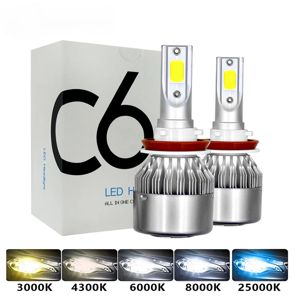 Led Headlight Bulbs H11 LED C6 Car Lights H4 880 H11 HB3 9005 HB4 9006 6500K 120W 12V 12000LM Auto Headlamps