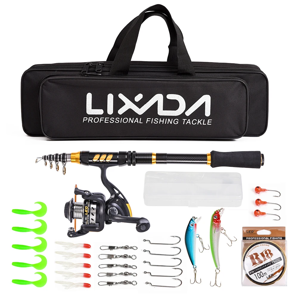 Lixada 1.8m Telescopic Fishing Rod and Reel Combo Full Kit Spinning Fishing Reel Gear Organizer Pole Set with 100M Fishing Line