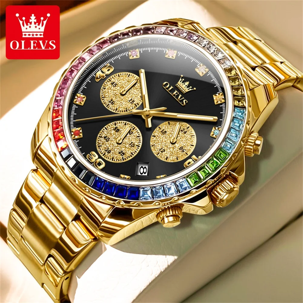 OLEVS 2939 Quartz Movement Men Watch Rainbow 24-hour Display Minute Timing Single Calendar Window Night Light Luminous Watch