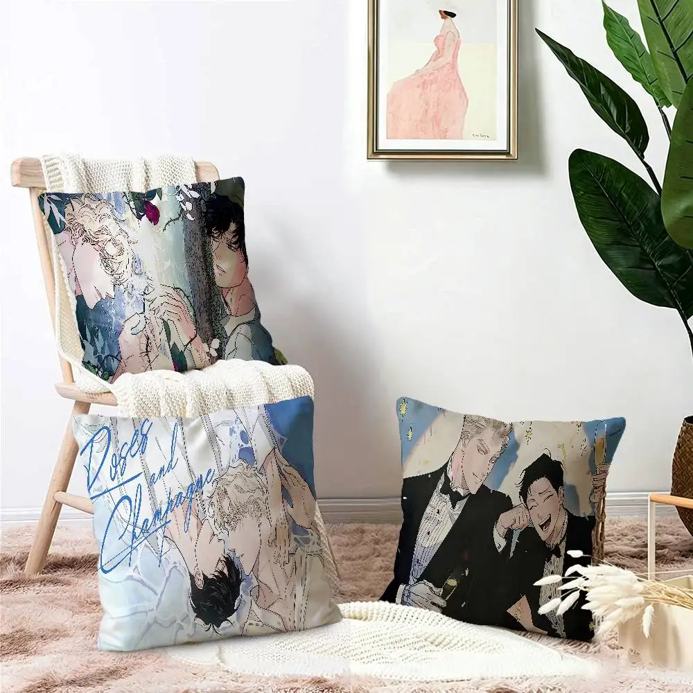 Roses And Champagne Anime Pillow Cushion Cover Pillowcase Living Room Sofa Home Decor Customized