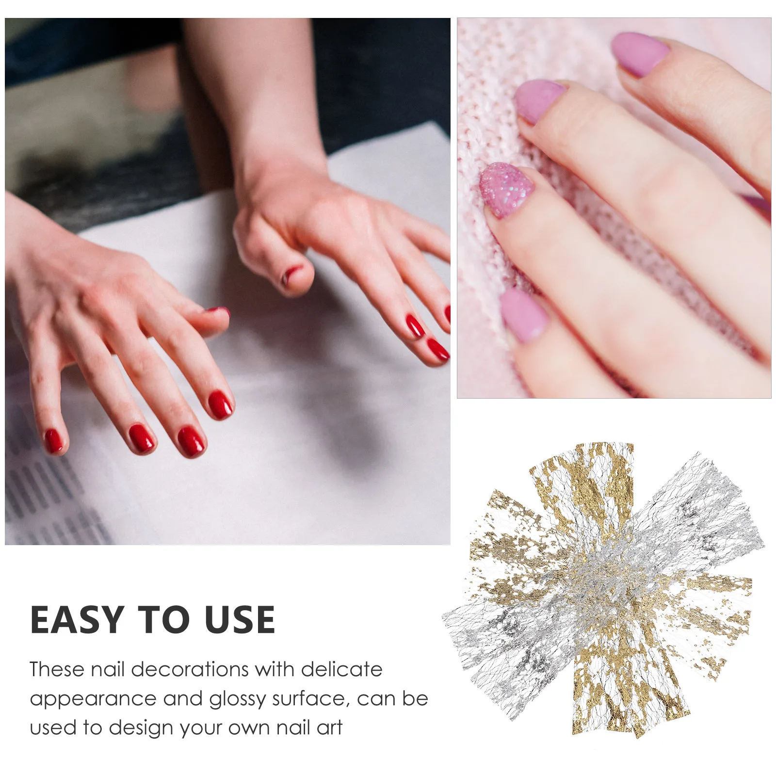 6Pcs Exquisite Nail Art Foil Stickers Imitation Gold Silver Copper Foil Flakes for Nail Design Manicure Glitter Ornaments