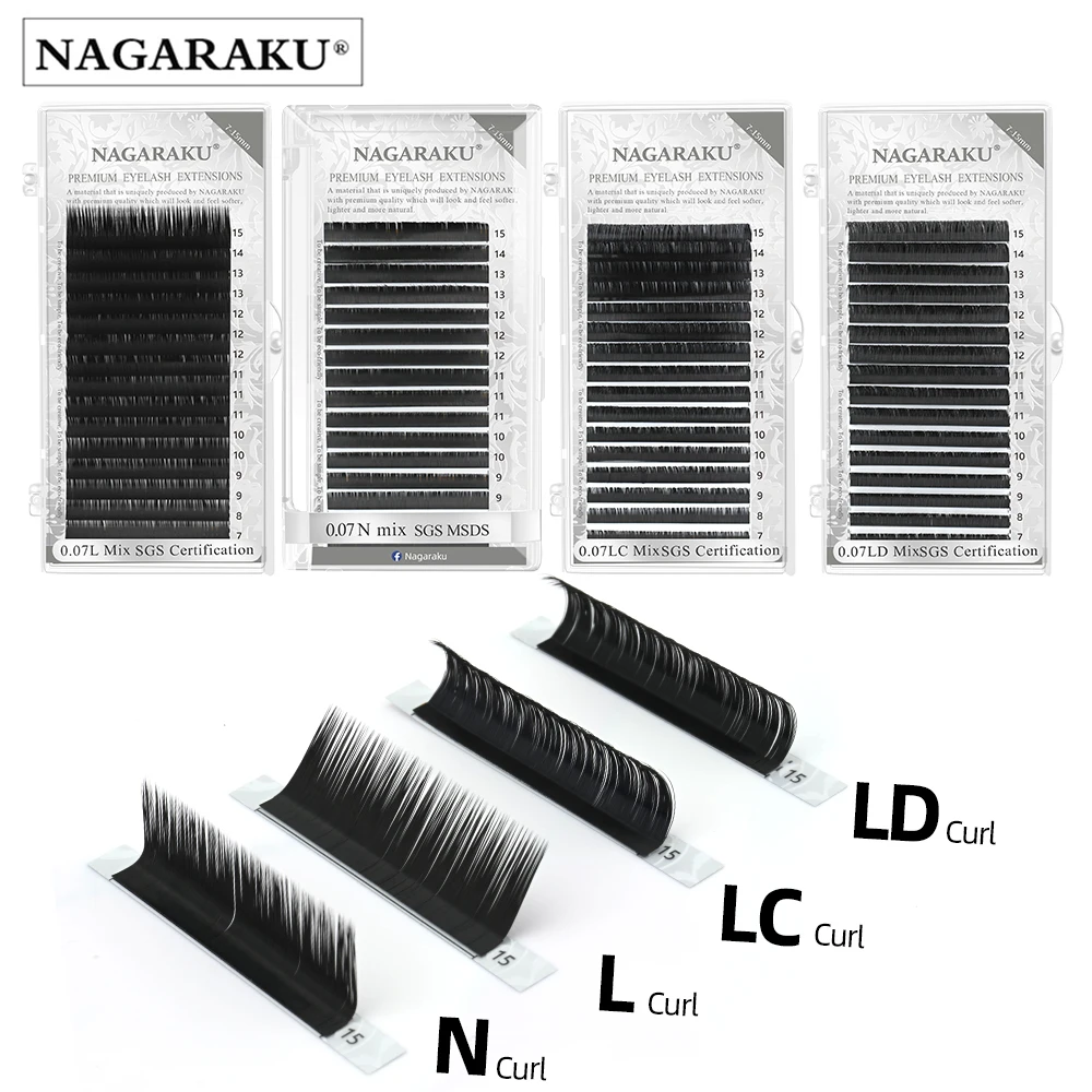 NAGARAKU Synthetische Nerzwimpern Einzelwimpern Maquiagem LC LD N L Mix 7-15mm 16 Reihen Natürlich Weich Hochwertig (alte Verpackung) – Detail 1