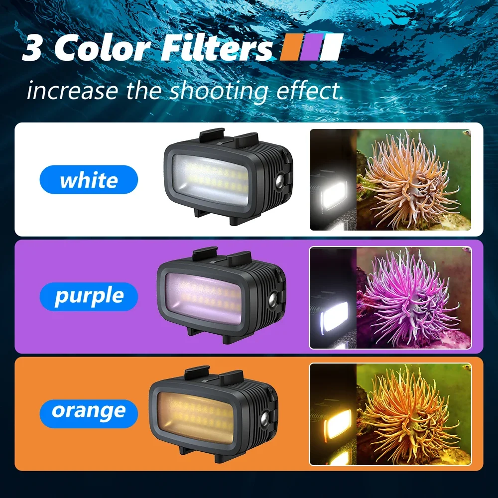 LANBEIKA 40M Underwater 5500K LED Video Light Diving Lighting Fill Lamp 700LM for GoPro Hero 13 12 11 10 Insta360 DJI Action 6 5