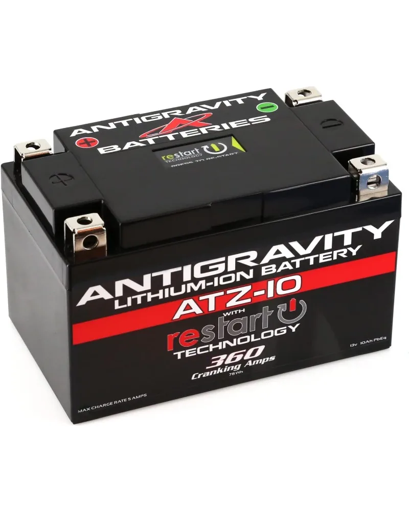 ATZ-10 Performance Lithium Motorcycle Powersport Battery with Built-In Jump Starting. 6.1Ah, Replaces YTZ10, YTZ12, YTZ14, YTX9