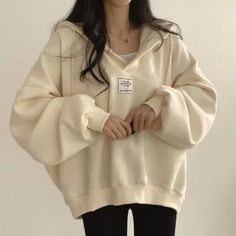 Autumn Winter Korean Chic Female Sweatshirt Y2k Oversized Loose Women Hoodies Outerwear Bat Sleeve Hooded Pullovers Tops