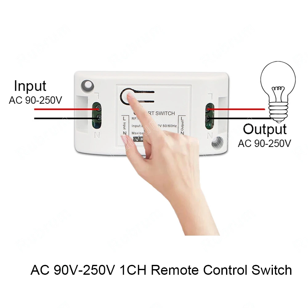 Wireless Smart Light Switch RF 433MHz Lighting Control Intelligent Switch AC 90-250V 10A Module( 1 W and 1 C)