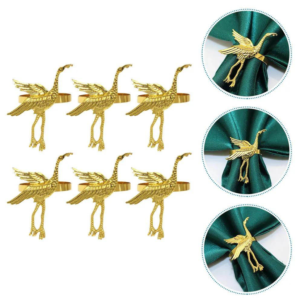 

6Pcs Crane Napkin Rings Metal Dining Table Party Wedding Banquet Decorative Napkin Holders Elegant Table Decor