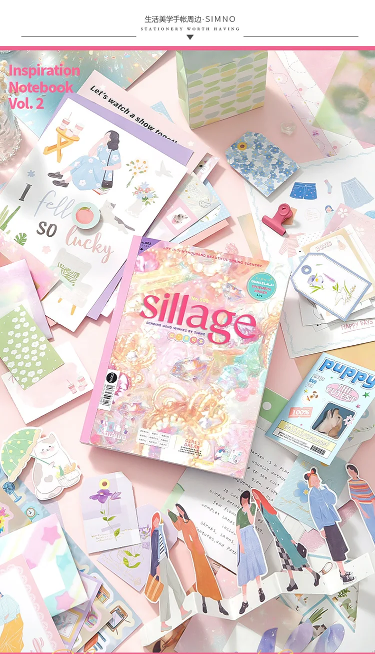 Journal GO 64-teiliges Inspirations-Scrapbook-Dekorationsmaterial-Set mit Materialpapier, Aufklebern, Briefkarten, DIY-Collage-Journal – Detail 1