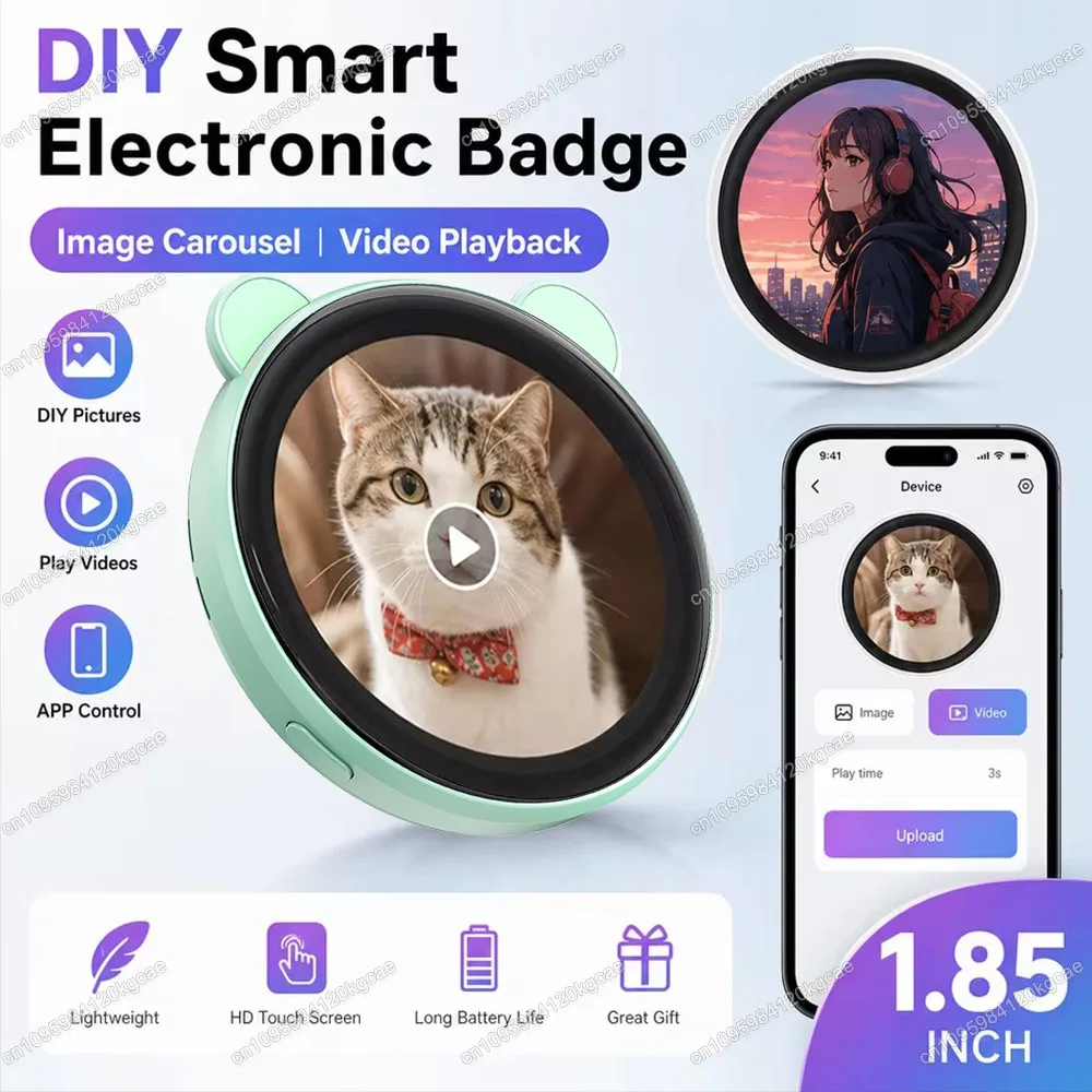 2026 Anime Dynamisches Elektronisches Ansteckdisplay 1,85 Zoll Touchscreen Anime E-Badge für Gaming-Zubehör für Otaku-Fans und Freunde