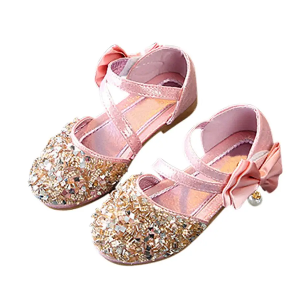 Sandali con paillettes con fiocco per ragazze scarpe da principessa con Glitter per ragazze scarpe da ballo per bambini sandali 2-12 anni