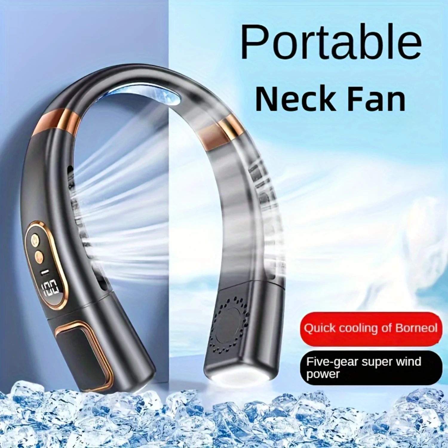 

1pc, Portable Rechargeable Neck Fan - Bladeless Personal Fan For Outdoor Activities - Digital Display And Hands-free Hanging Nec