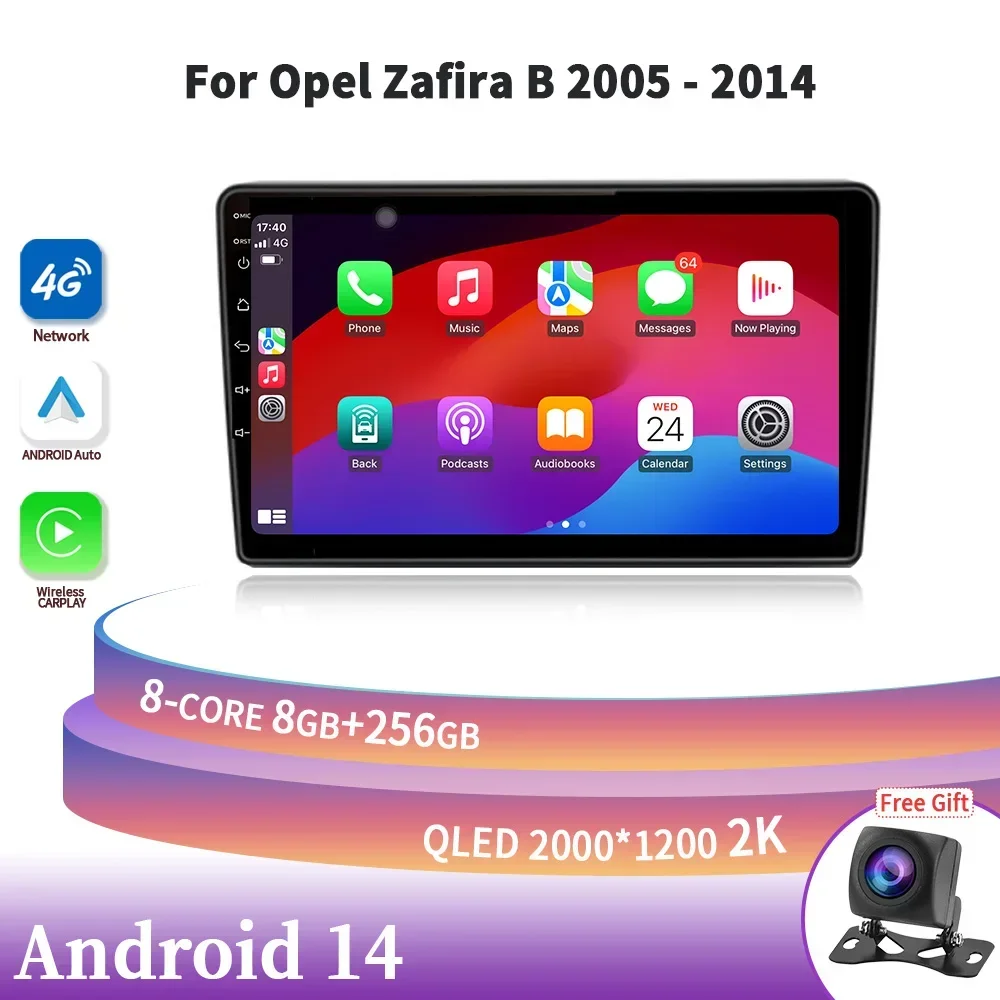 

For Opel Zafira B 2005-2014 Android 14 Touch Screen Auto Radio Car Carplay Stereo Radio Navigation 4G WIFI GPS Multimedia 2DIN
