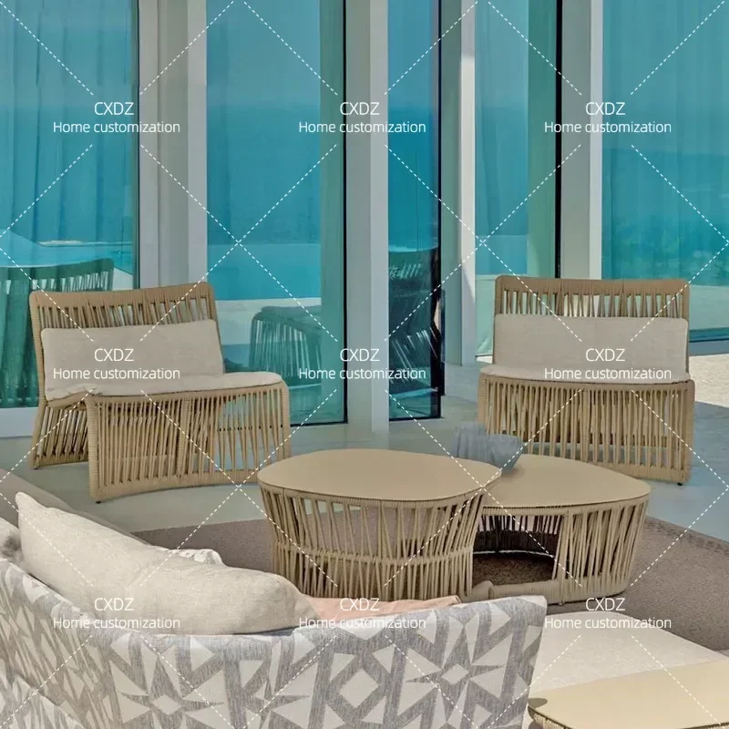 Outdoor Rattan Sofa Set Waterproof Sunproof Garden Patio Furniture for Courtyard Villa Terrace Homestay Leisure Seating