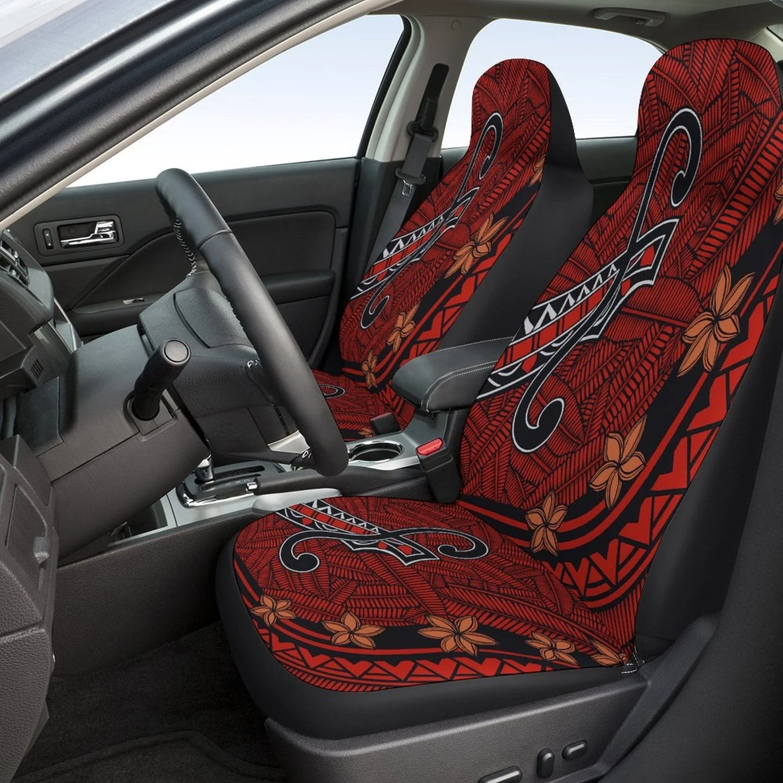 Set Of Car Seat Covers Featuring Maori Patterns, Suitable For A Variety Of Vehicles. Stylish And Durable, This Complete Set Incl