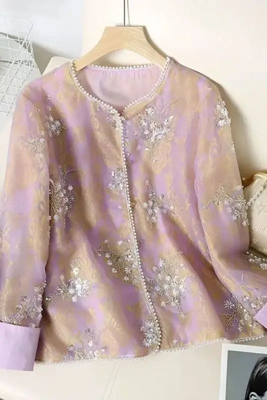 

2025 New Chinese Style Embroidered Sequin Beaded Top for Women Vintage Elegant Lightweight Sun Protection Jacket Retro Design