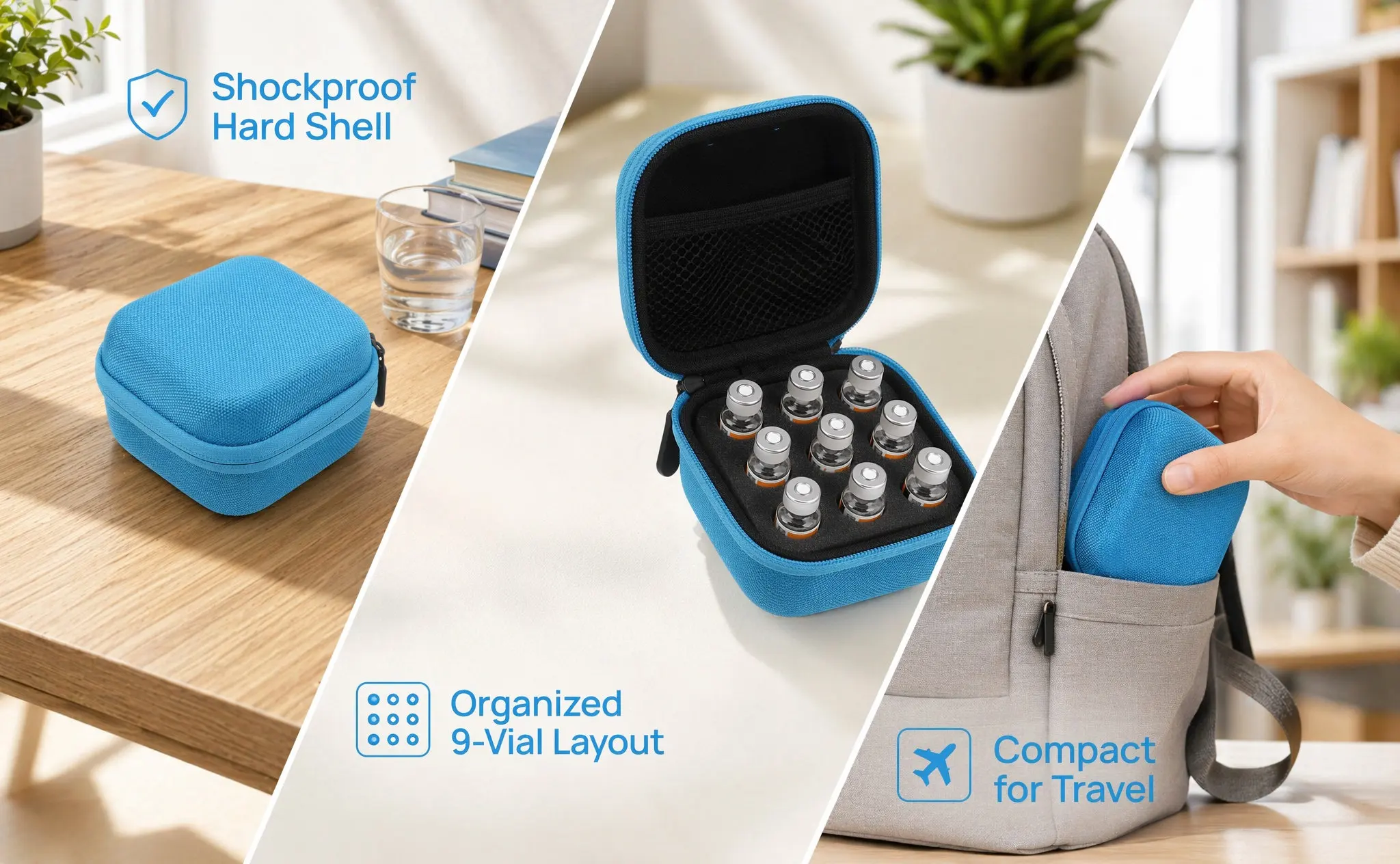 9-Slot Insulin Travel Case for Diabetics Shockproof Hard Shell Vial Protector Storage Organizer with Removable Insert Portable