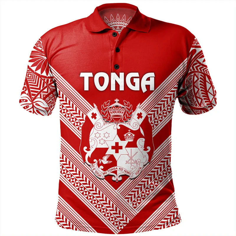 Hawaiian Tonga Pattern Polo Shirt For Men 3D Printed Polynesian POLO Shirts Casual Loose Street Button Tees Summer Short Sleeves