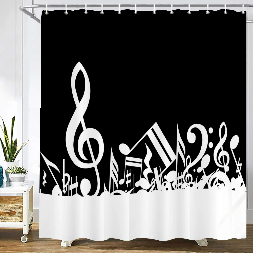 

200x180cm Bathroom Waterproof Shower Curtain Simple Art Style Music Note Printing Polyester Home Decoration Curtain With Hook