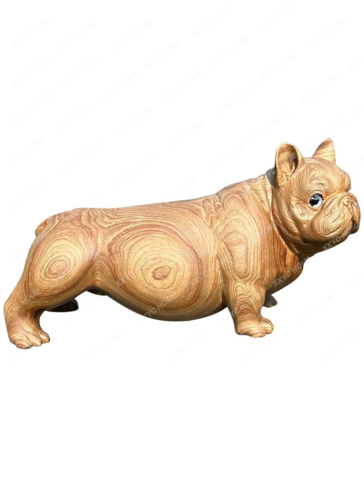 

French Bulldog camphor wood carving animal cute ornament