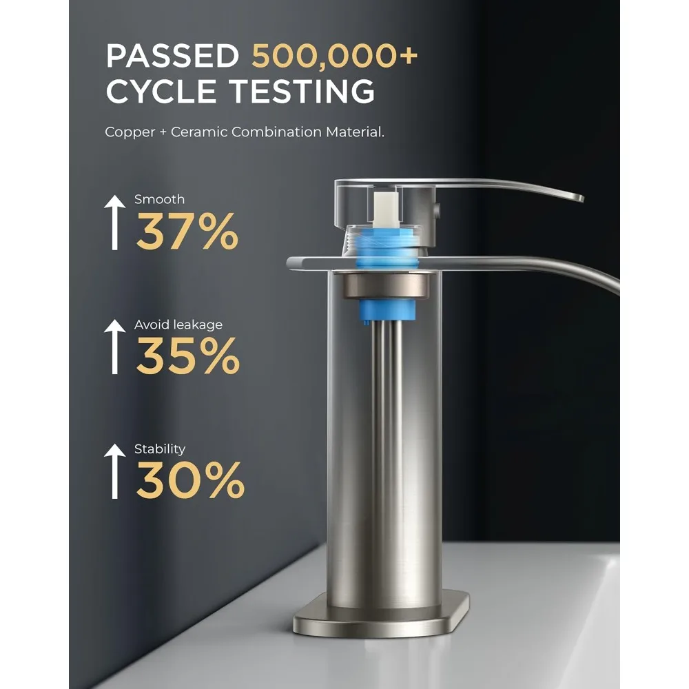 Waterfall Bathroom Faucet Brushed Nickel Single Handle with Anti-Splash Design & Metal Drain for Vanity Sink