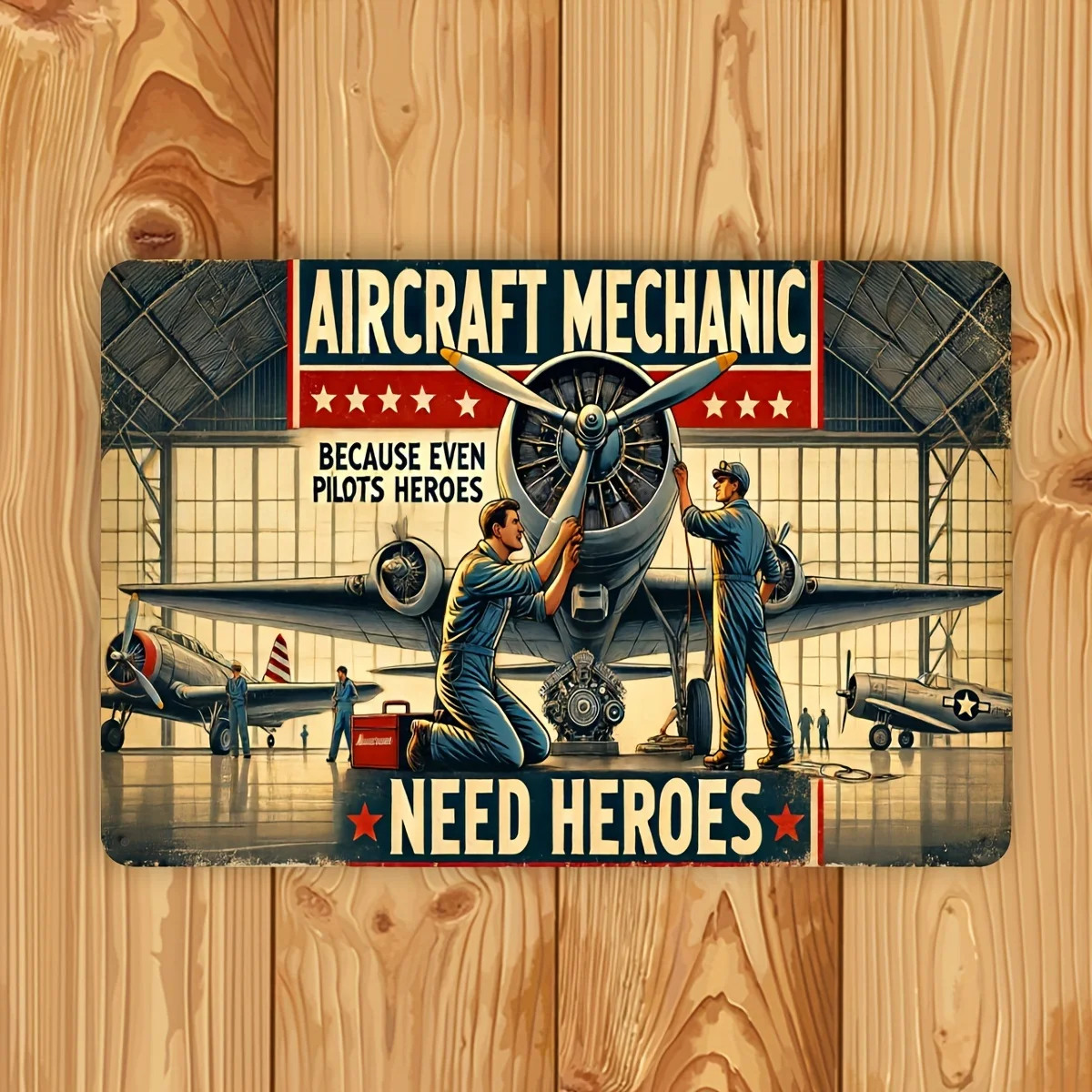 Panneau métallique en étain pour mécanicien d'avion vintage – Art mural rétro pour les amateurs d'aviation, cadeau parfait pour les pilotes militaires et les soldats,