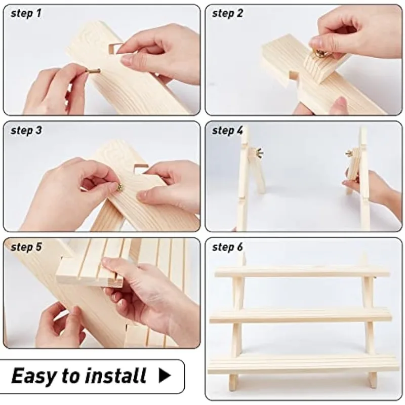 3-Tier Log Retail Earring Display Riser, Earring & Ring Holder Detachable Unfinished Wood Retail Jewelry Card Display Stand