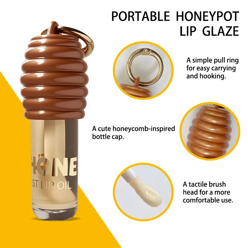 Draagbare Honing Lip Glazuur Hydraterende Lipolie Lippenstift Sleutelhanger Lippenbalsem Honingraat Ontwerp Schoonheid Gezondheid Cosmetische Lipverzorging