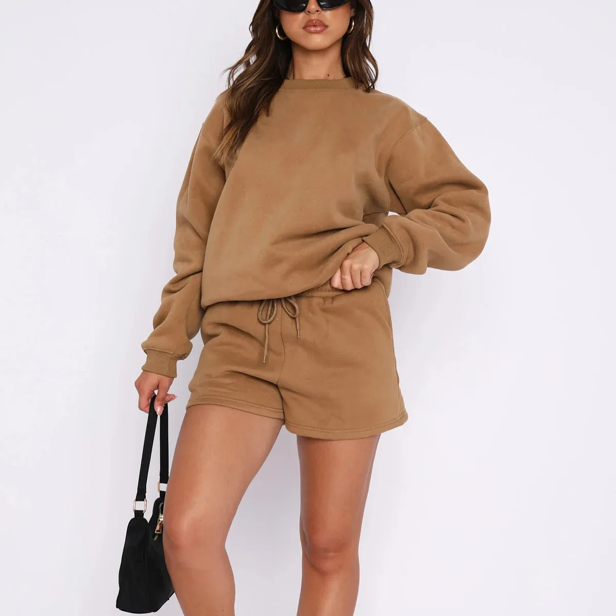 

Tracksuit Loose Woman Hoodies Shorts Set Solid Color Pants 2 Pieces Joggers Outfits Long Sleeve Autumn Sweatpant SuitSportswear