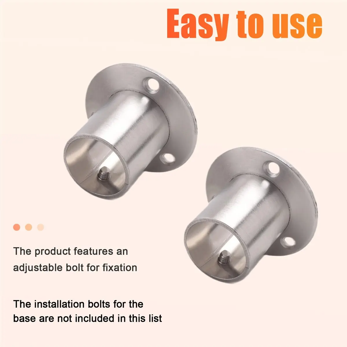 Final~~Wardrobe 25mm Tube Stainless Steel Rail Rod End Support Bracket 2pcs