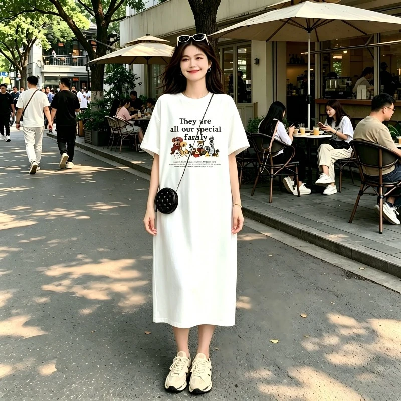 Super Cute Cartoon Dog Print Women's Summer 2025 New Oversized Loose Versatile Trendy Short Sleeved Dress