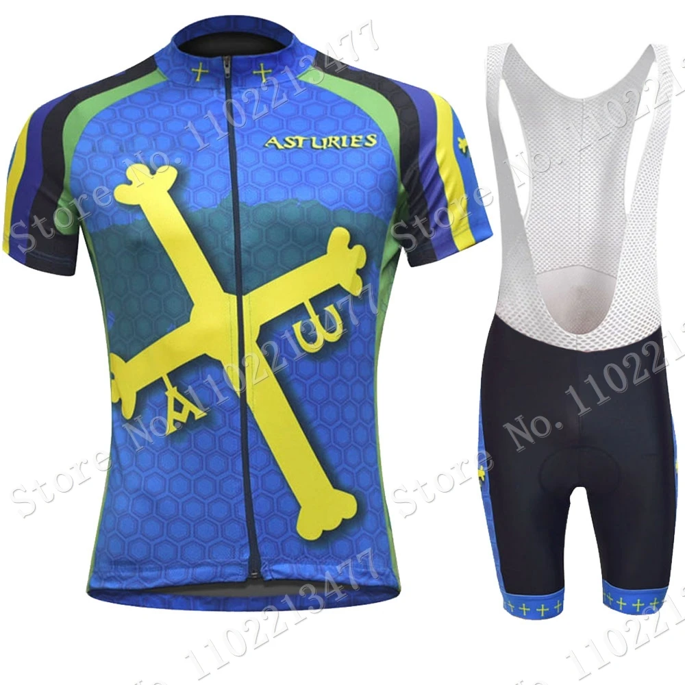 Cycling Jersey Asturias 2023 Set Bicycle Spanish Blue Clothing Road Bike Shirts Bicycle Bib Shorts MTB Suit Ropa Maillot Culotte