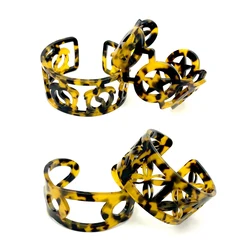 Fashion Women Hollow Out Acrylic Cuff Bangles Tortoise Shell Color Tropical Island Style Jewelry