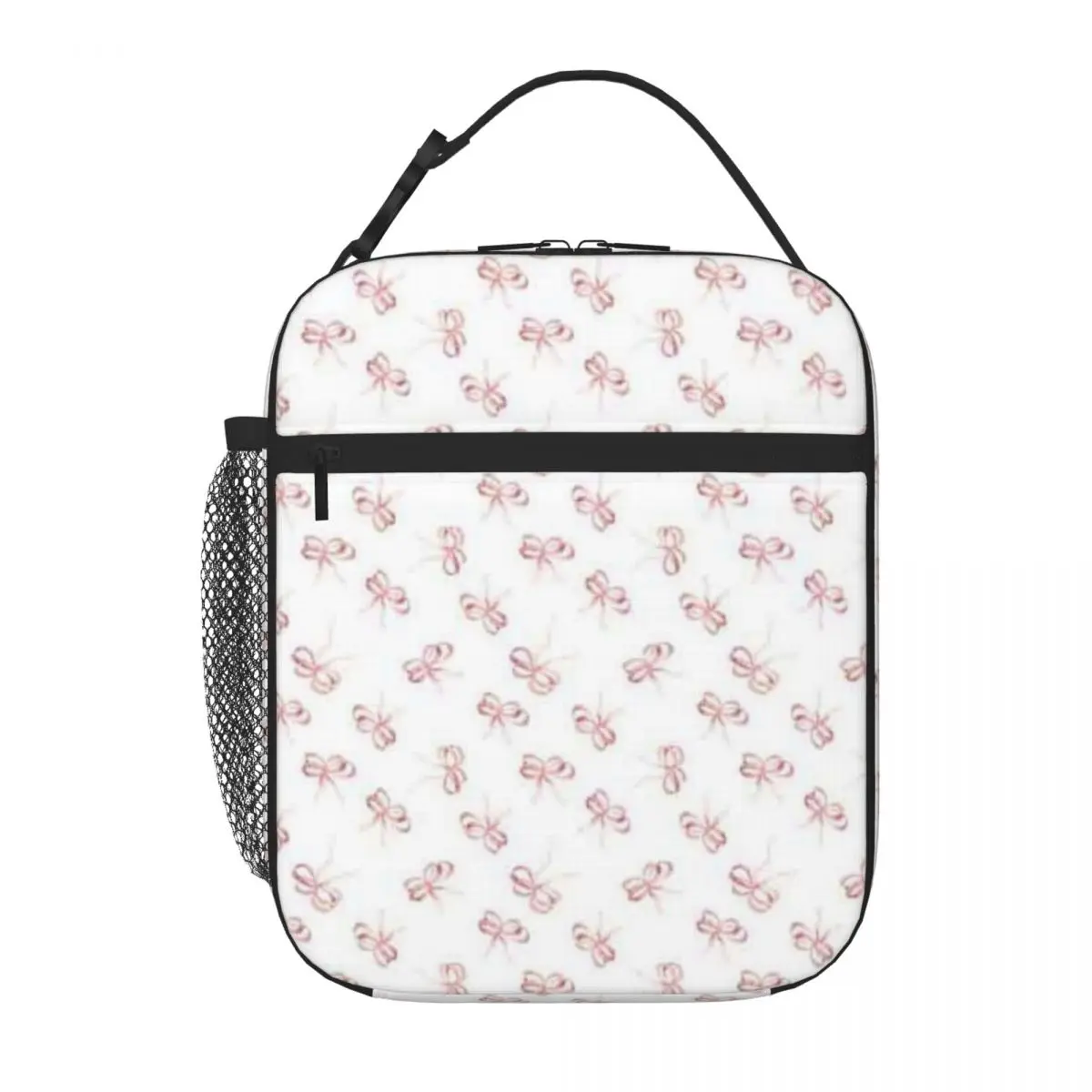 Bestselling Pastel Pink Ribbons Tied In Bows Pattern On White Eco Friendly School Lunch Bag Office Outdoor Lunch Large Lunch Bag