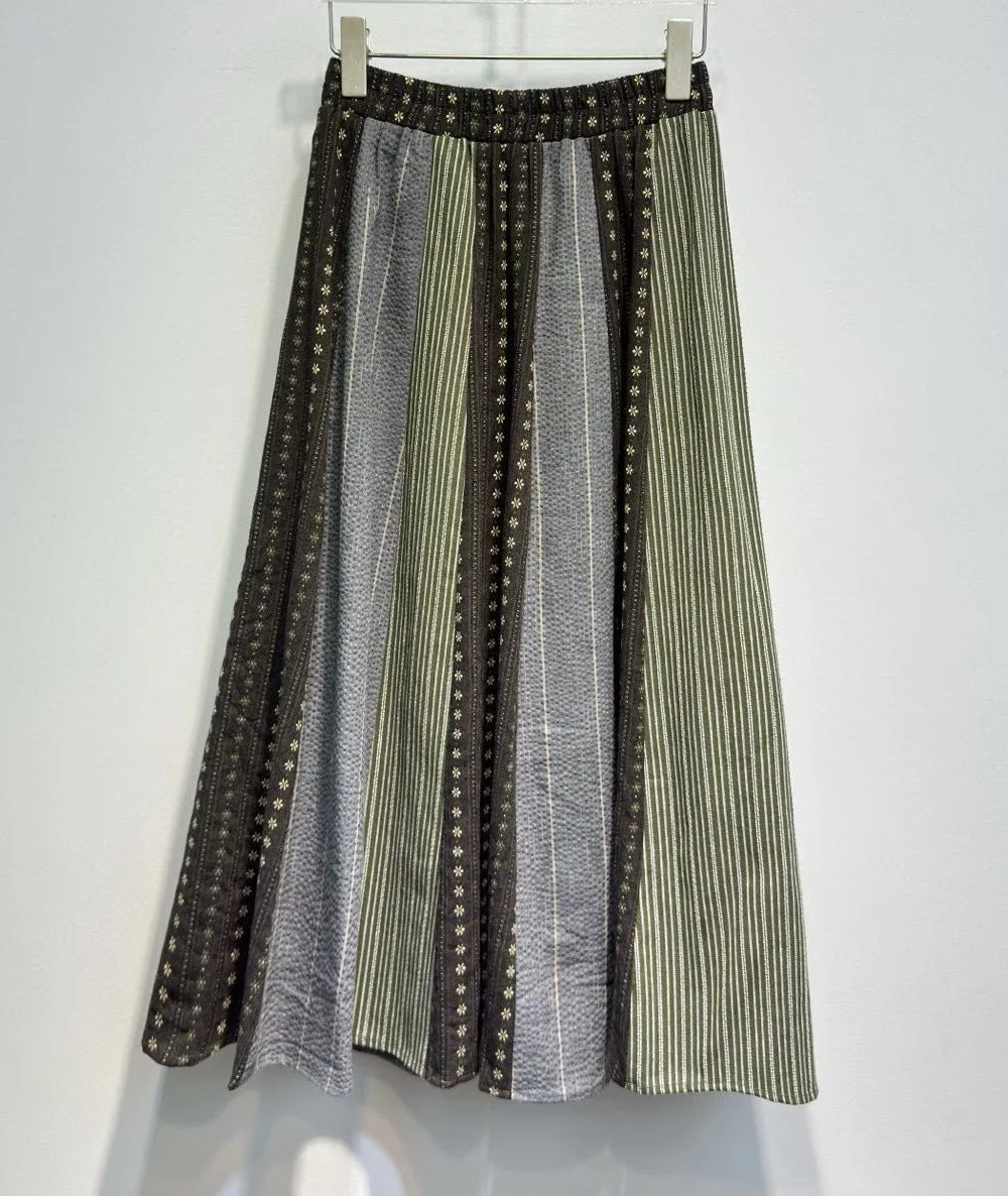 Newest Fashion Designer Skirt 2026 Spring Women Elastic Waist Striped Flower Print Casual Vintage Party Club Skirt Clothing