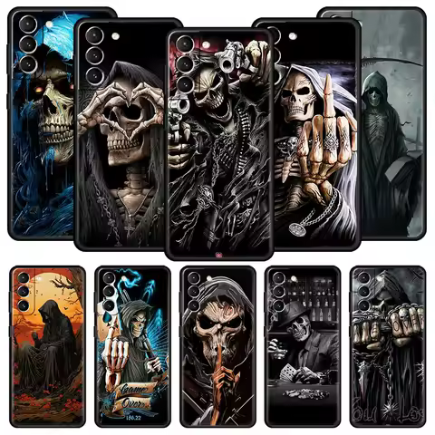 Grim Reaper Skull Skeleton Phone Case For Samsung Galaxy S25 S24 S23 FE S22 Ultra S20 S21 5G S10 Plus S10E Soft Black Cover