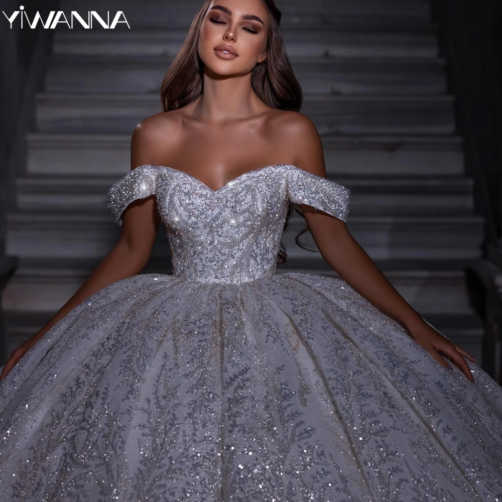 Graceful Off The Shoulder Bridal Dress Sequined Beads Wedding Gown 2024 Luxury Ball Gown Bride Robe Customized Vestido De Novia