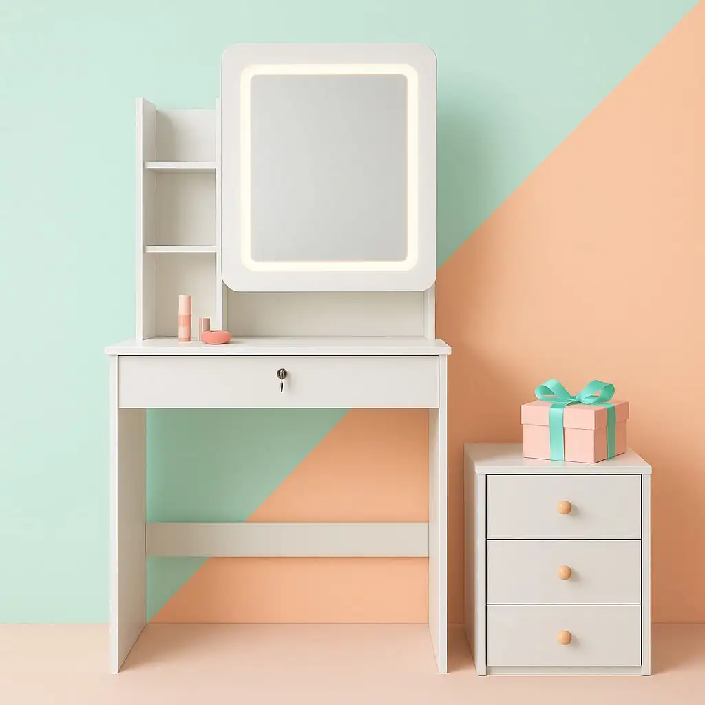 

Особенности раздвижного зеркала, скрытого хранения, съемной прикроватной тумбочки, запираемых ящиков и полков, подходит для большинства стульев.