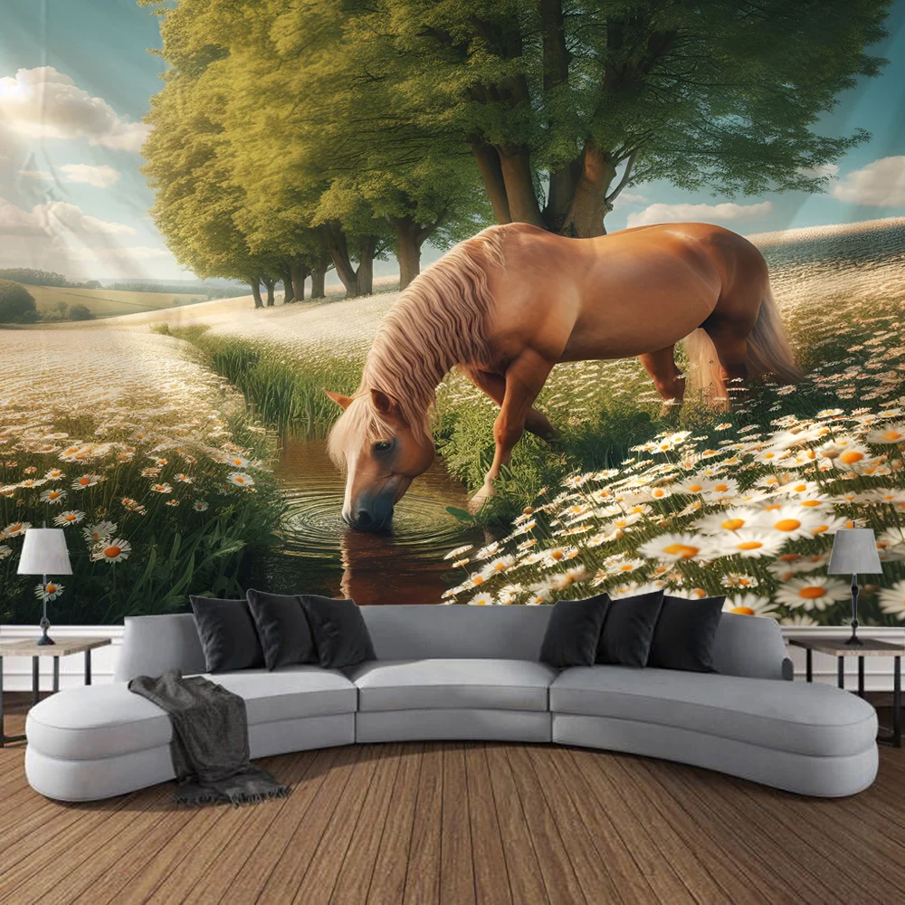 A Galloping Horse Tapestry Wall Art, Large Tapestry Mural Decoration, Home Bedroom, Living Room Decoratione